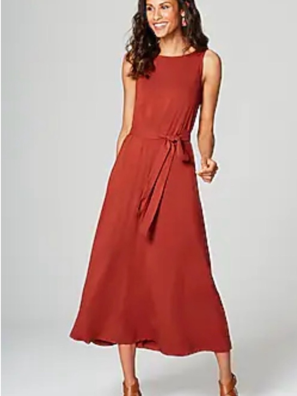 J. Jill Sleeveless A-Line Knit Maxi Dress in Pottery Terracotta Waist Tie 2X